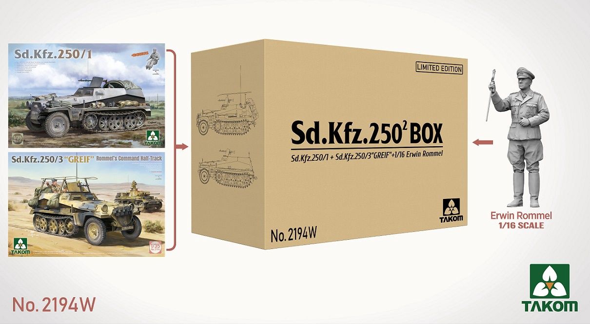 2194W - Sd.Kfz.250² BOX - Sd.Kfz.250/1 + Sd.Kfz.250/3 &quot;GREIF&quot; + Erwin Rommel - 1:35/1:16