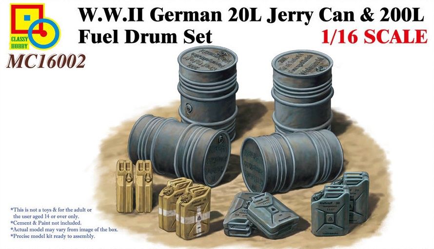 MC16002 - W.W.II German 20L Jerry Can &amp; 200L Fuel Drum Set - 1:16