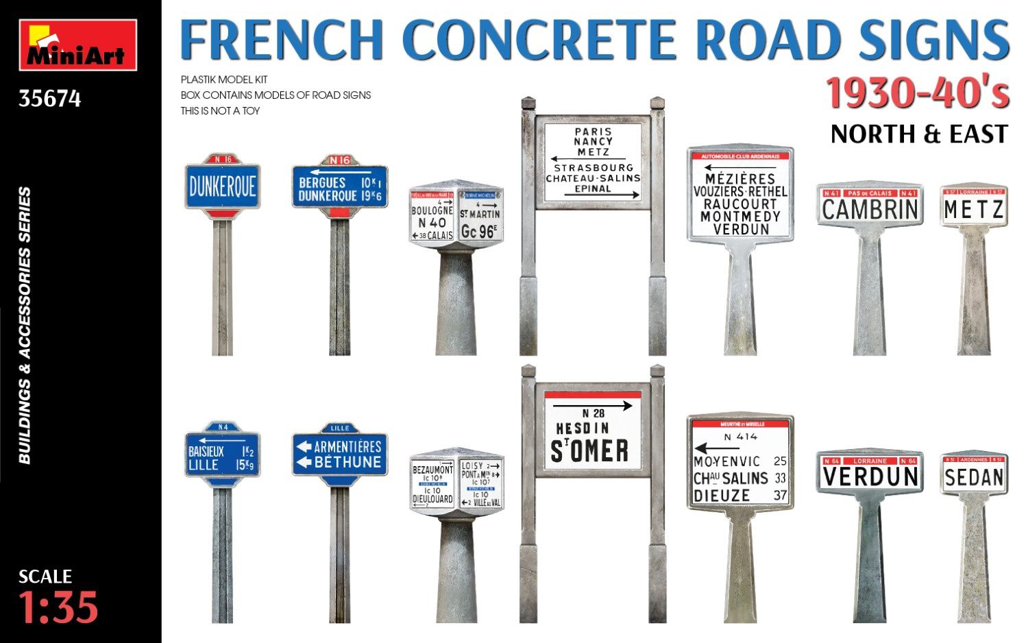 35674 - French Concrete Road Signs 1930-40’s. North &amp; East - 1:35