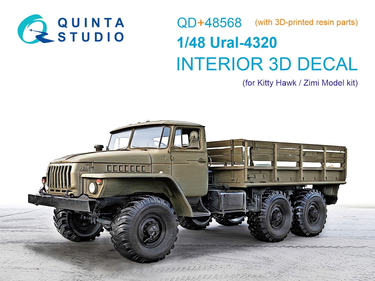 QD+48568 - URAL 4320 3D-Printed &amp; coloured Interior on decal paper (KittyHawk/Zimi model) (with 3D-printed resin parts) - 1:48