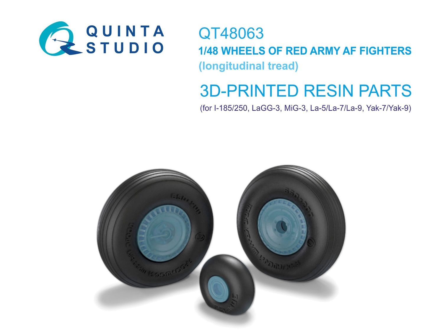 QT48063 - LaGG-3, MiG-3, La-5/La-7/La-9, Yak-7/Yak-9, I-185/250 Wheels (longitudinal tread) (all kits) - 1:48