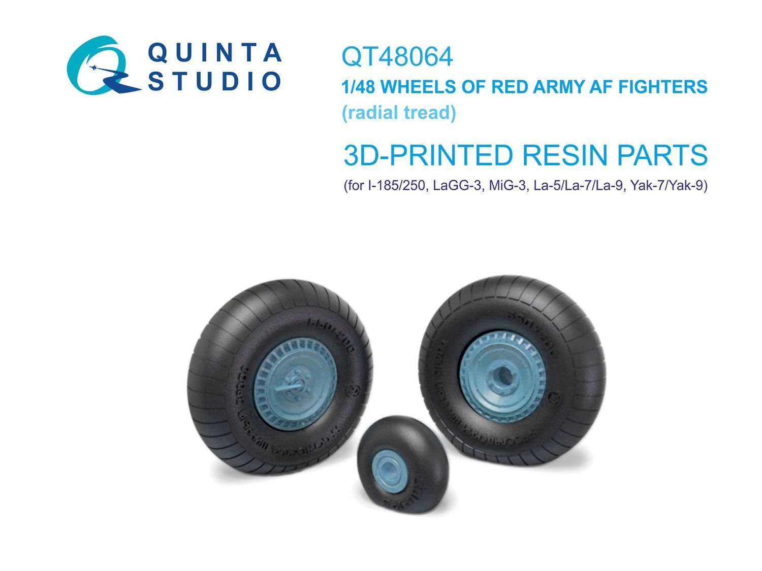 QT48064 - LaGG-3, MiG-3, La-5/La-7/La-9, Yak-7/Yak-9, I-185/250 Wheels (radial tread) (all kits) - 1:48