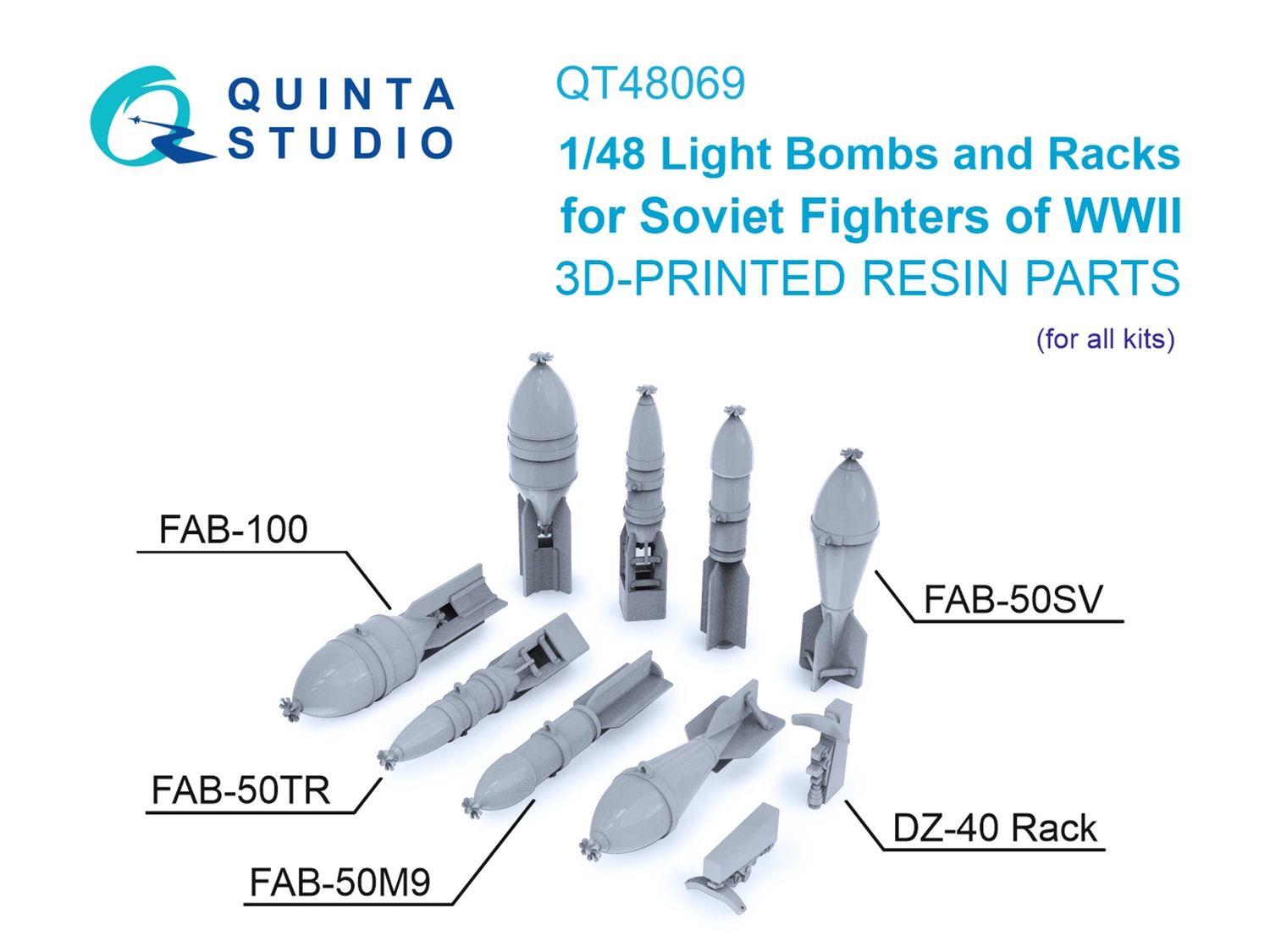 QT48069 - FAB-100 and FAB-50 family bombs, DZ-40 racks for fighters of the Red Army, WWII (all kits) - 1:48