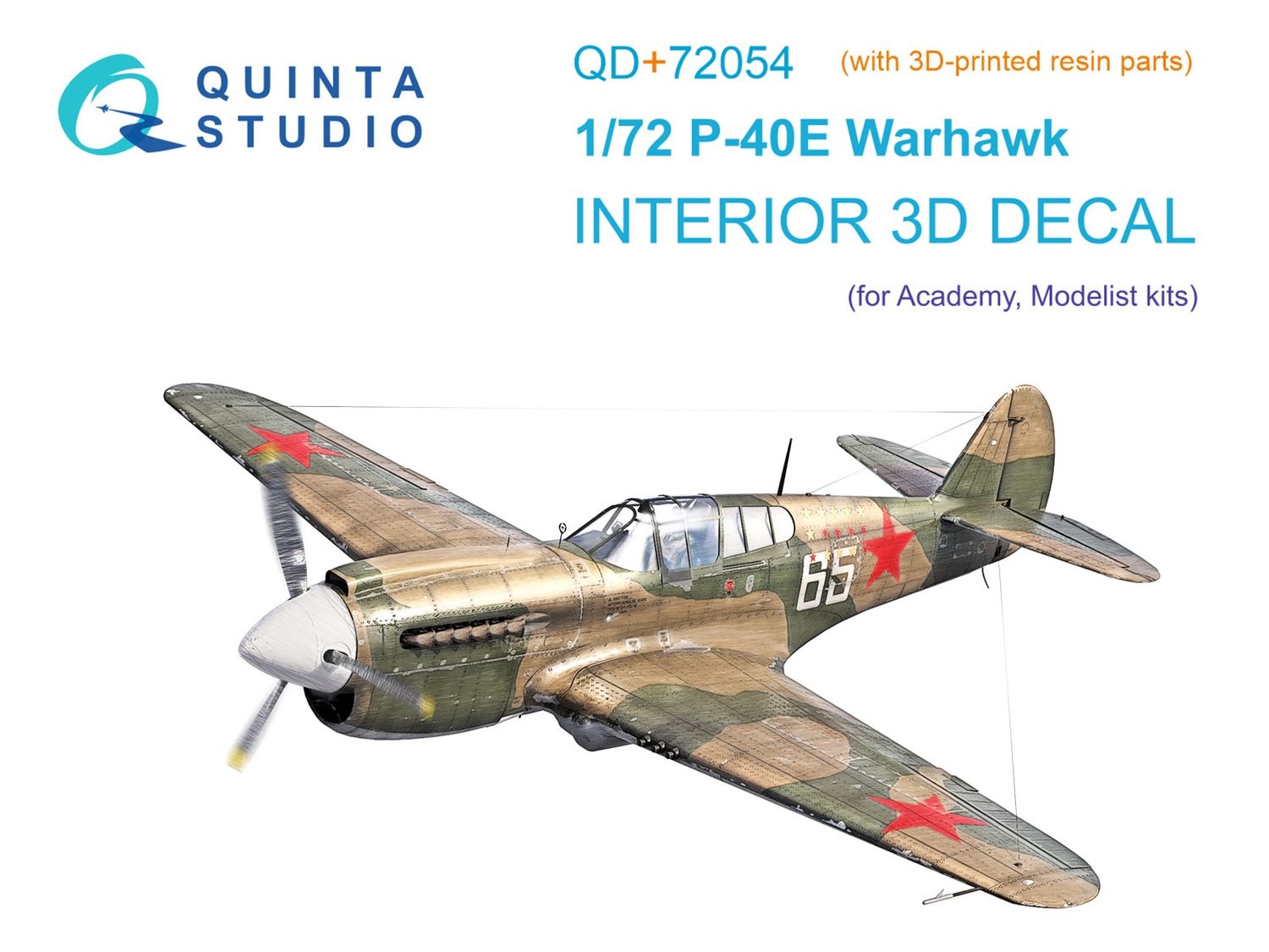 QD+72054 - P-40E Warhawk 3D-Printed &amp; coloured Interior on decal paper (Academy/Modelist) (with 3D-printed resin parts)  - 1:72