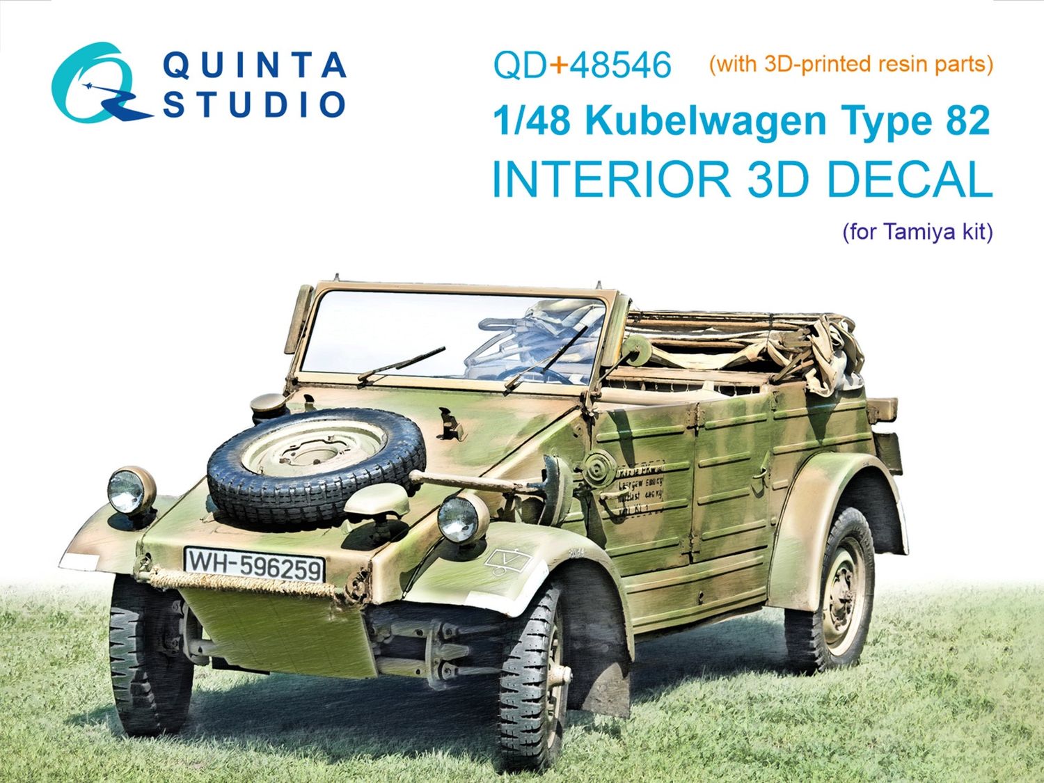 QD+48546 - Kubelwagen Type 82 3D-Printed &amp; coloured Interior on decal paper (Tamiya) (with 3D-printed resin parts)  - 1:48