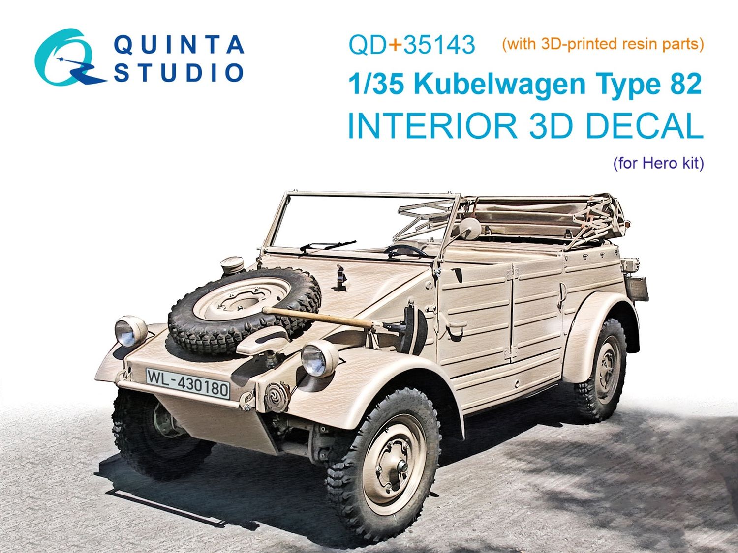 QD+35143 - Kubelwagen Type 82 3D-Printed &amp; coloured Interior on decal paper (Hero) (with 3D-printed resin parts)  - 1:35