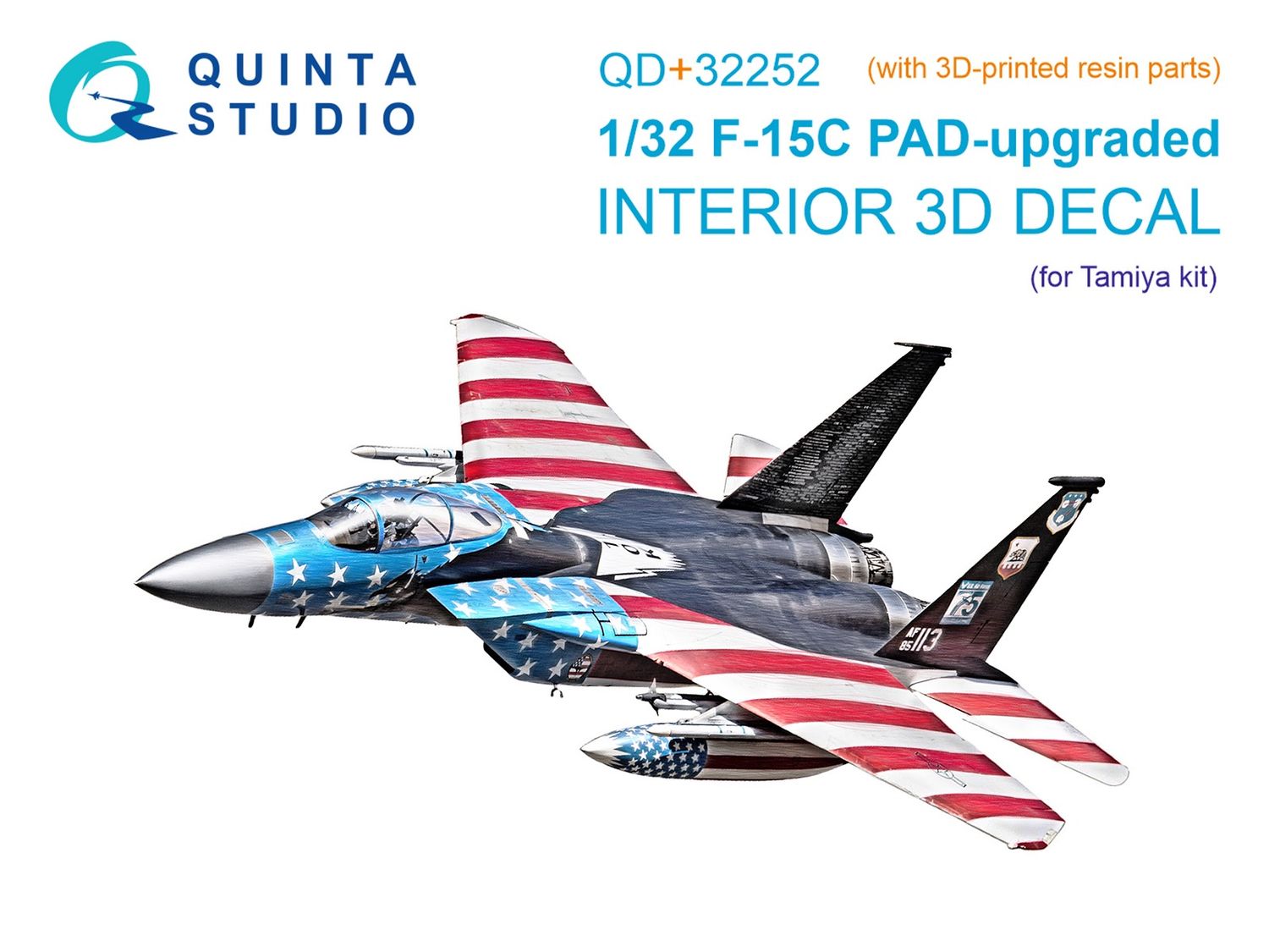 QD+32252 - F-15C PAD-upgraded 3D-Printed &amp; coloured Interior on decal paper (Tamiya) (with 3D-printed resin parts) - 1:32