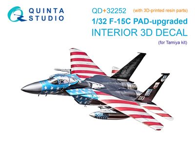 QD+32252 - F-15C PAD-upgraded 3D-Printed &amp; coloured Interior on decal paper (Tamiya) (with 3D-printed resin parts) - 1:32