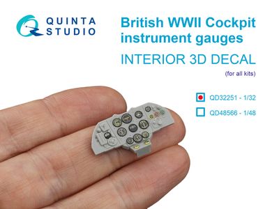 QD32251 - British WWII Cockpit instrument gauges 3D-Printed &amp; coloured Interior on decal paper (All Kits) - 1:32