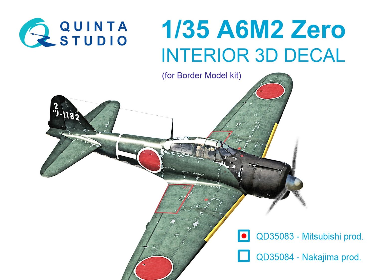 QD35083 - A6M2 Zero (Mitsubishi Prod.) 3D-Printed &amp; coloured Interior on decal paper (Border Model) - 1:35