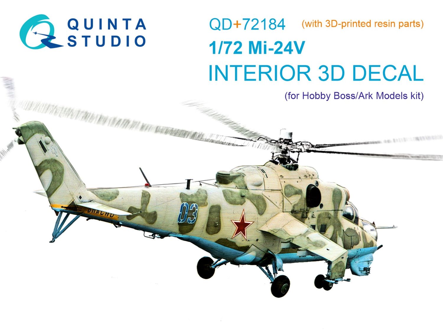 QD+72184 - Mi-24V 3D-Printed &amp; coloured Interior on decal paper (Hobby Boss/ARK Models) (with 3D-printed resin parts) - 1:72