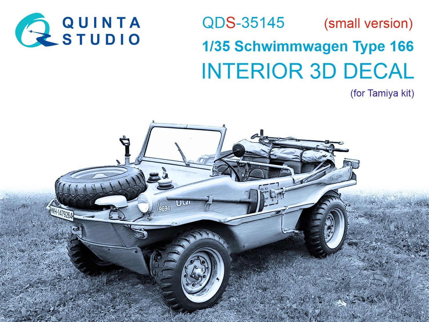 QDS-35145 - Schwimmwagen Type 166 3D-Printed &amp; coloured Interior on decal paper (Tamiya) - Small version - 1:35