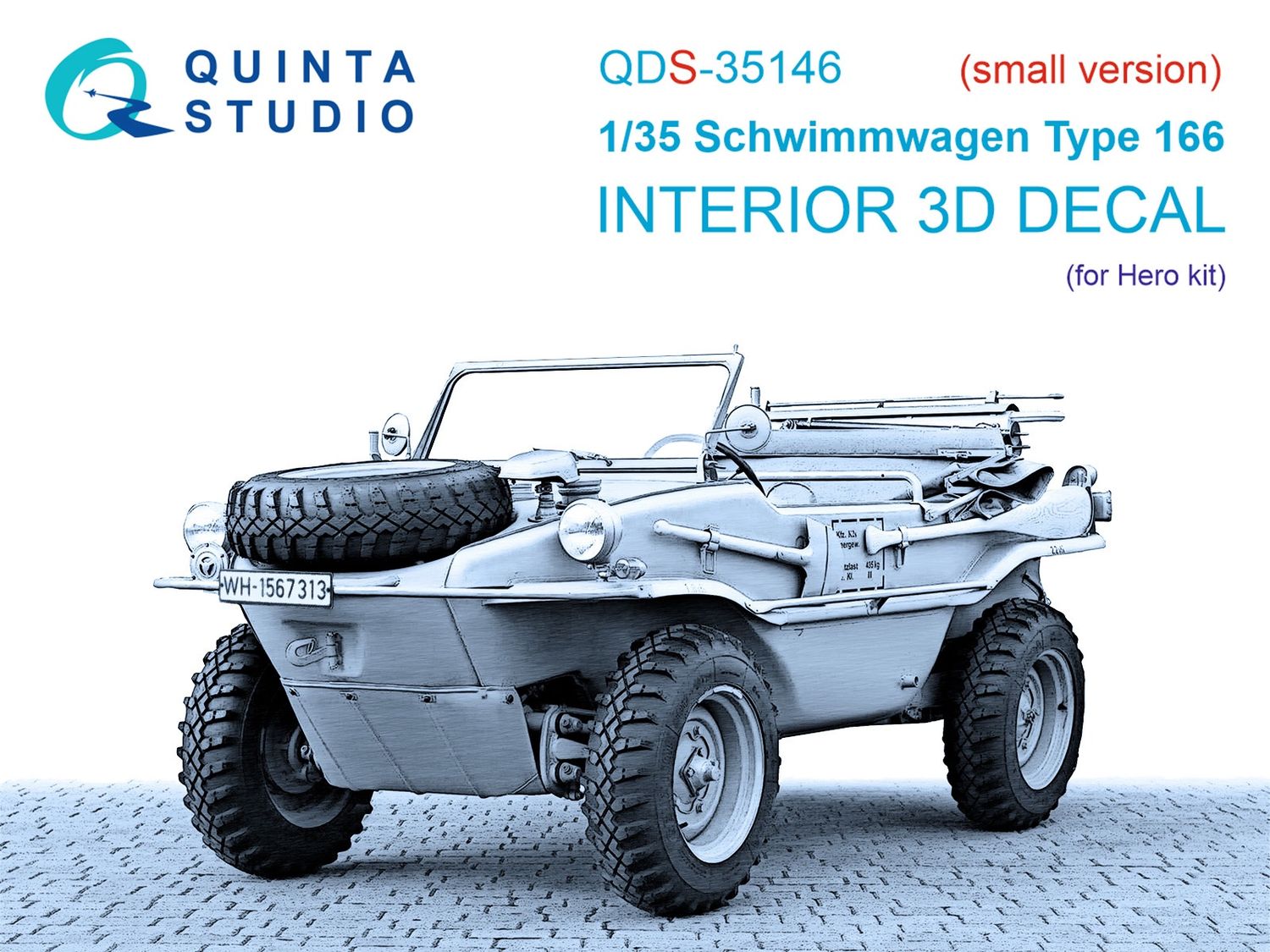 QDS-35146 - Schwimmwagen Type 166 3D-Printed &amp; coloured Interior on decal paper (Hero) - Small version - 1:35