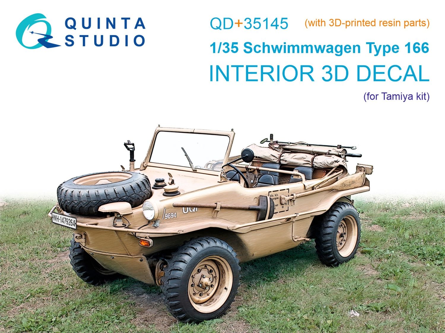 QD+35145 - Schwimmwagen Type 166 3D-Printed &amp; coloured Interior on decal paper (Tamiya) (with 3D-printed resin parts)  - 1:35