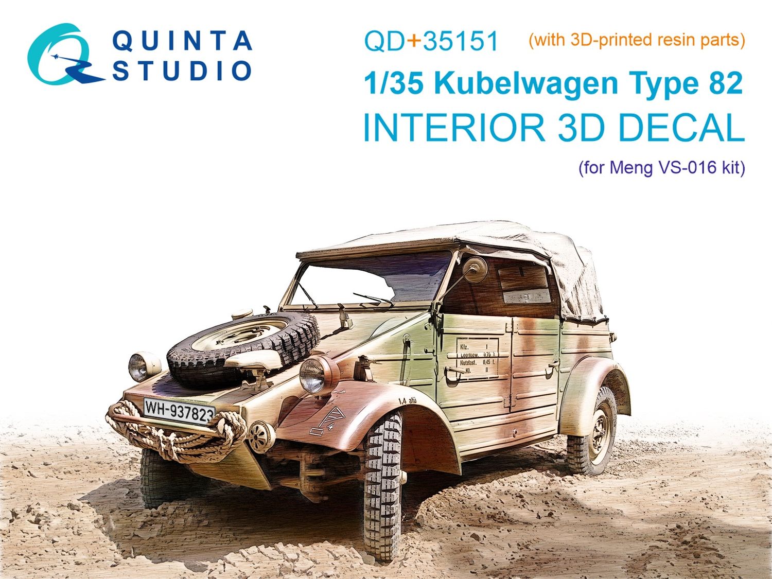 QD+35151 - Kubelwagen Type 82 3D-Printed &amp; coloured Interior on decal paper (Meng VS-016) (with 3D-printed resin parts)  - 1:35