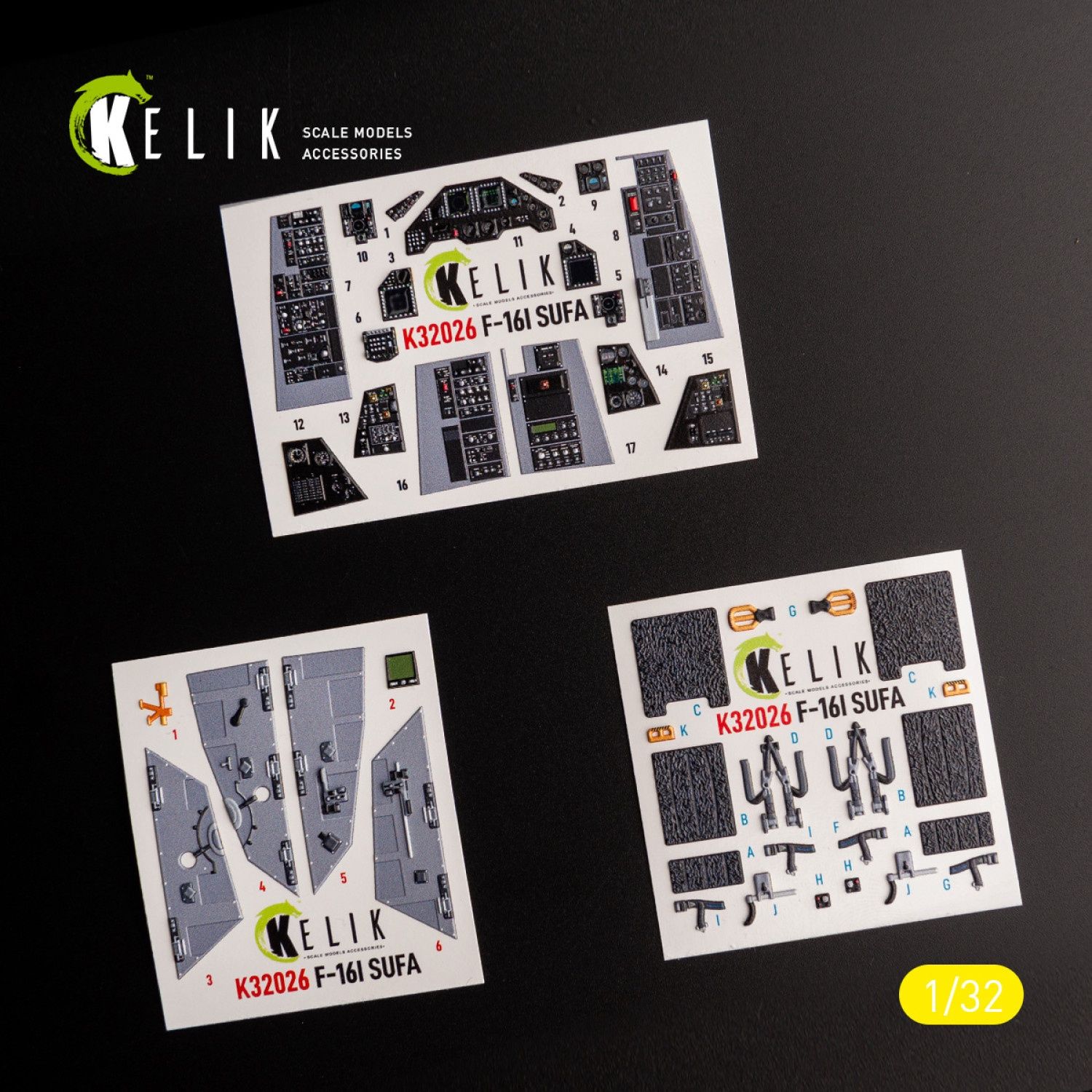 K32026 - F-16I &quot;Sufa&quot; - interior 3D decals for Academy kit  - 1:32