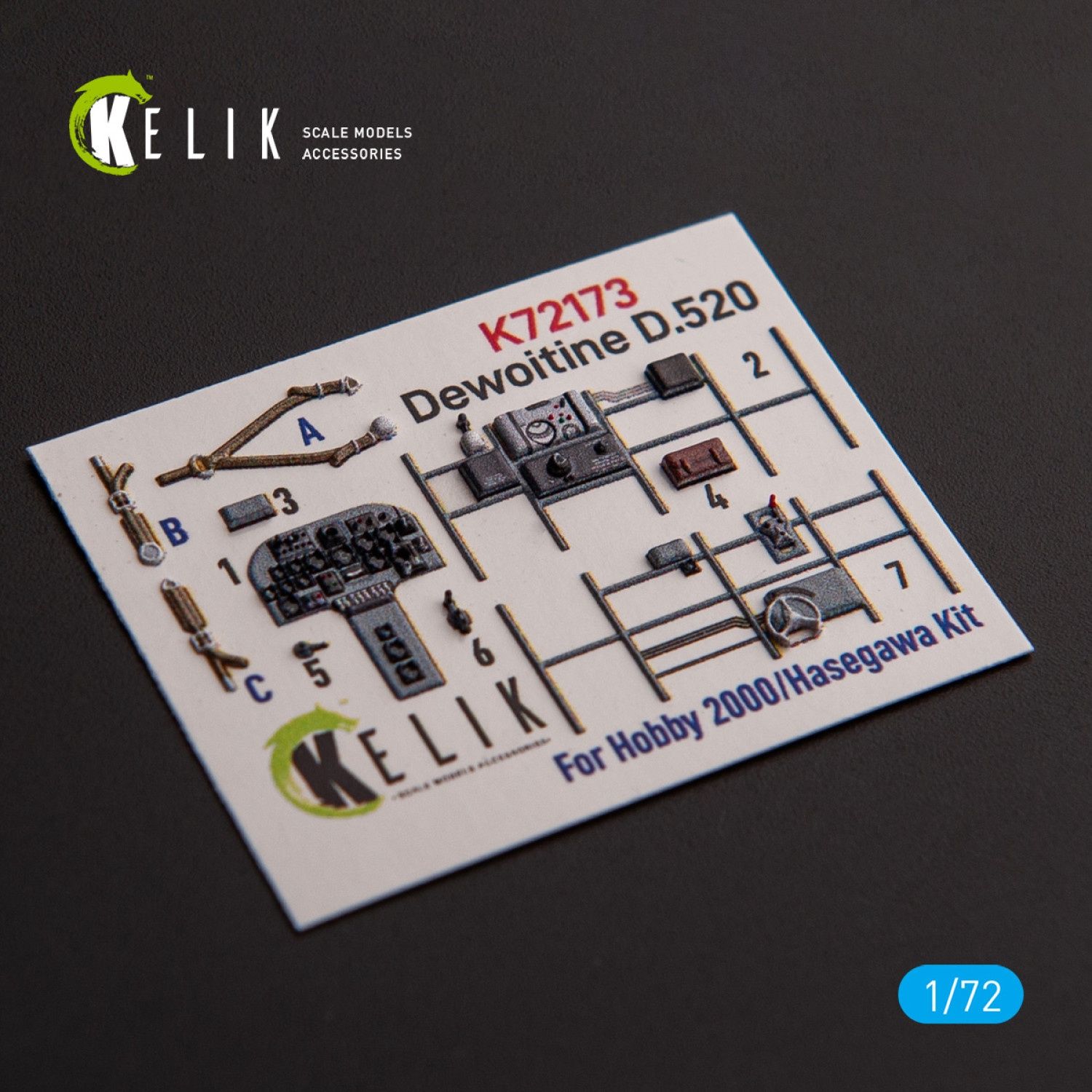 K72173 - Dewoitine D.520 - interior 3D decals for Hobby 2000/Hasegawa kit  - 1:72