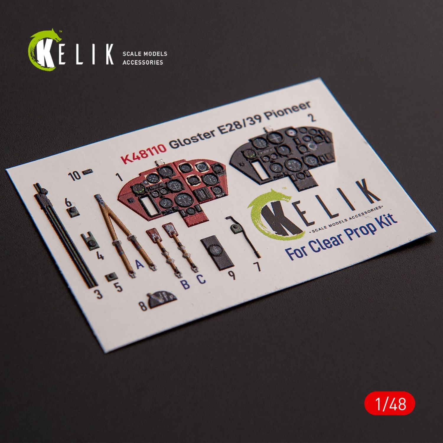 K48110 - Gloster E28/39 Pioneer - interior 3D decals for ClearProp kit  - 1:48