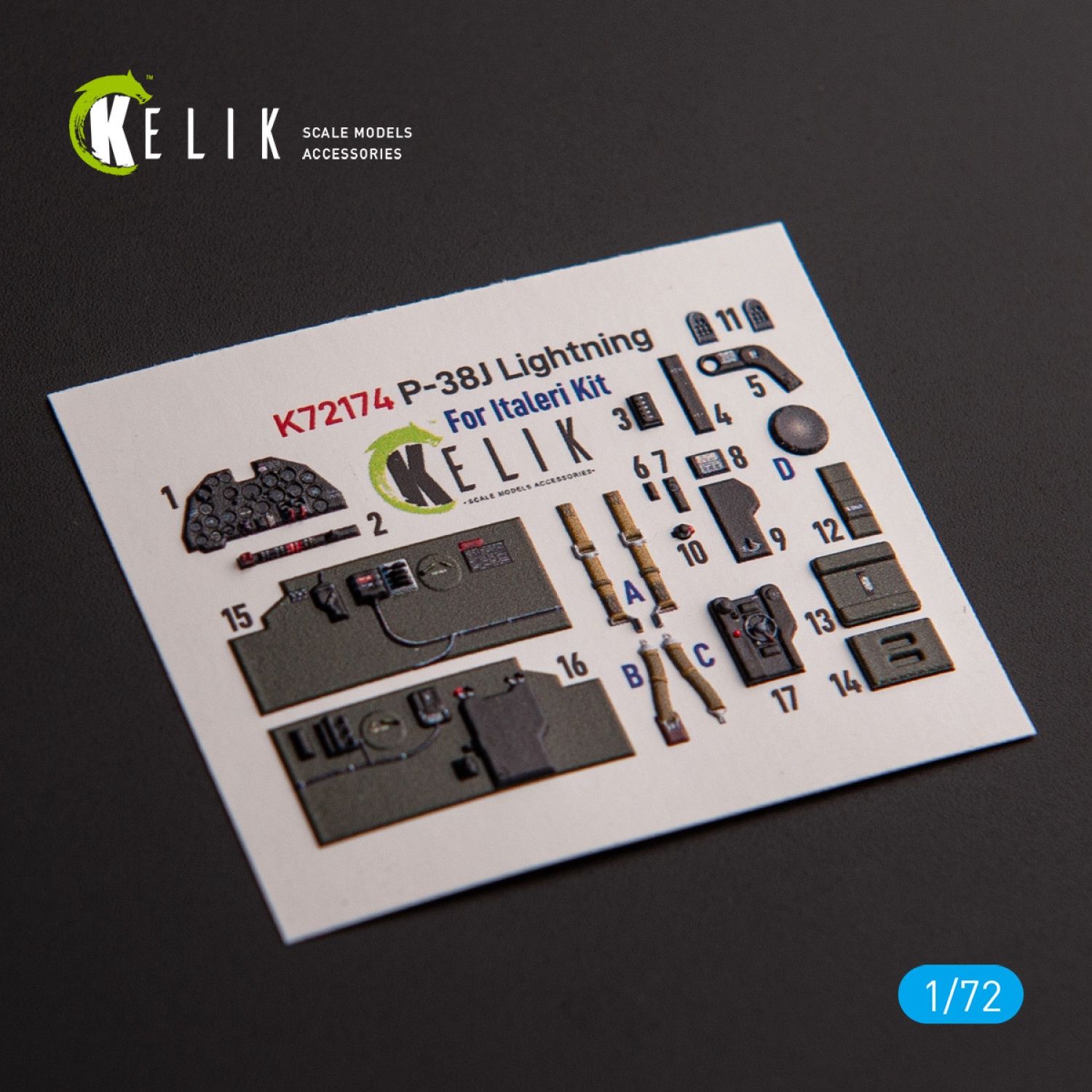 K72174 - Р-38J &quot;Lightning&quot; - interior 3D decals for Italeri/Academy kit  - 1:72