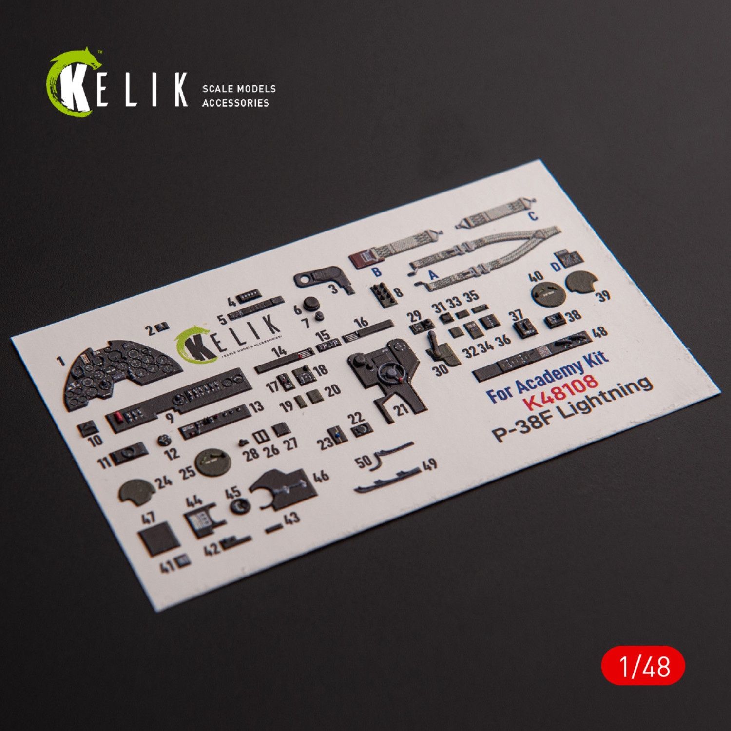 K48108 - Р-38F &quot;Lightning&quot; - interior 3D decals for Academy kit  - 1:48