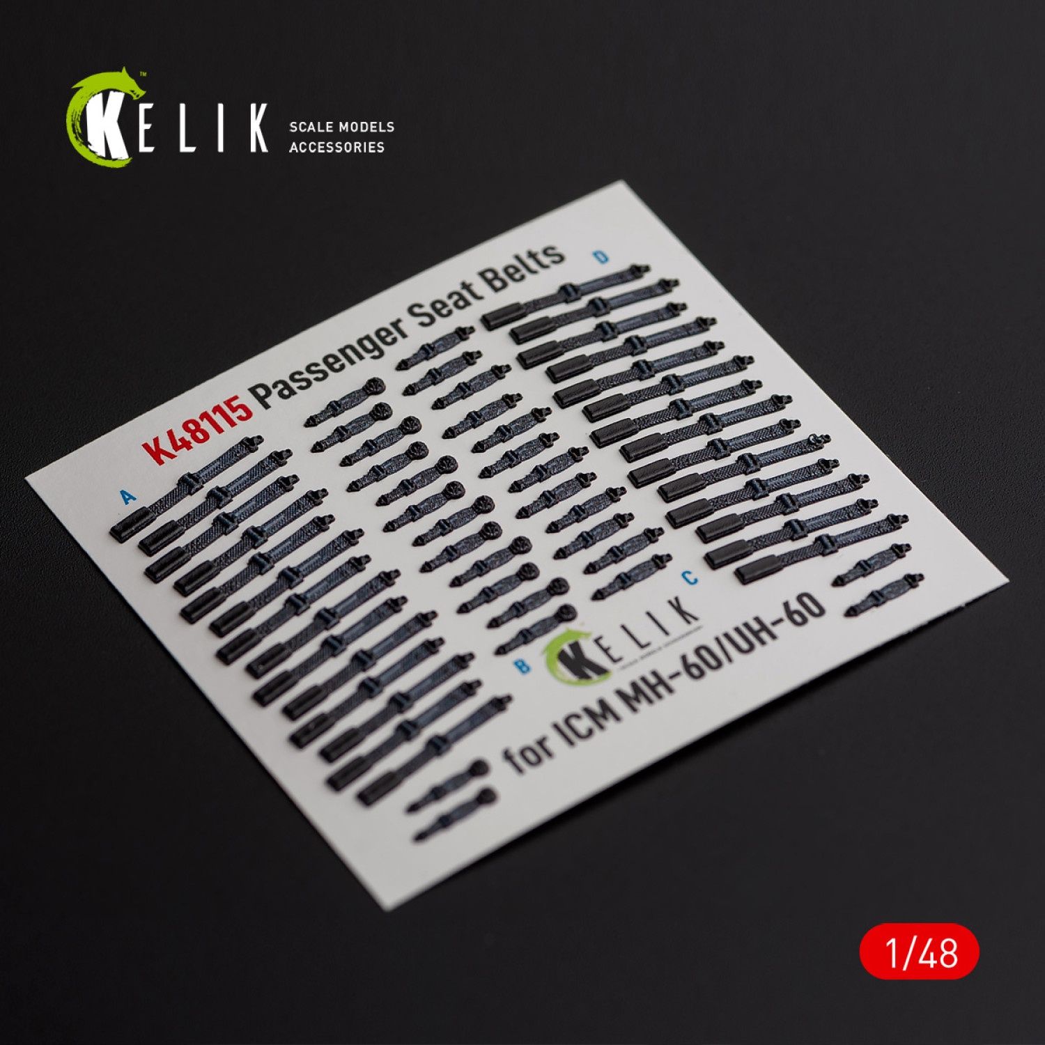 K48115 - Passenger Seat Belts for MH-60/UH-60 Black Hawk - interior 3D decals for ICM kit  - 1:48