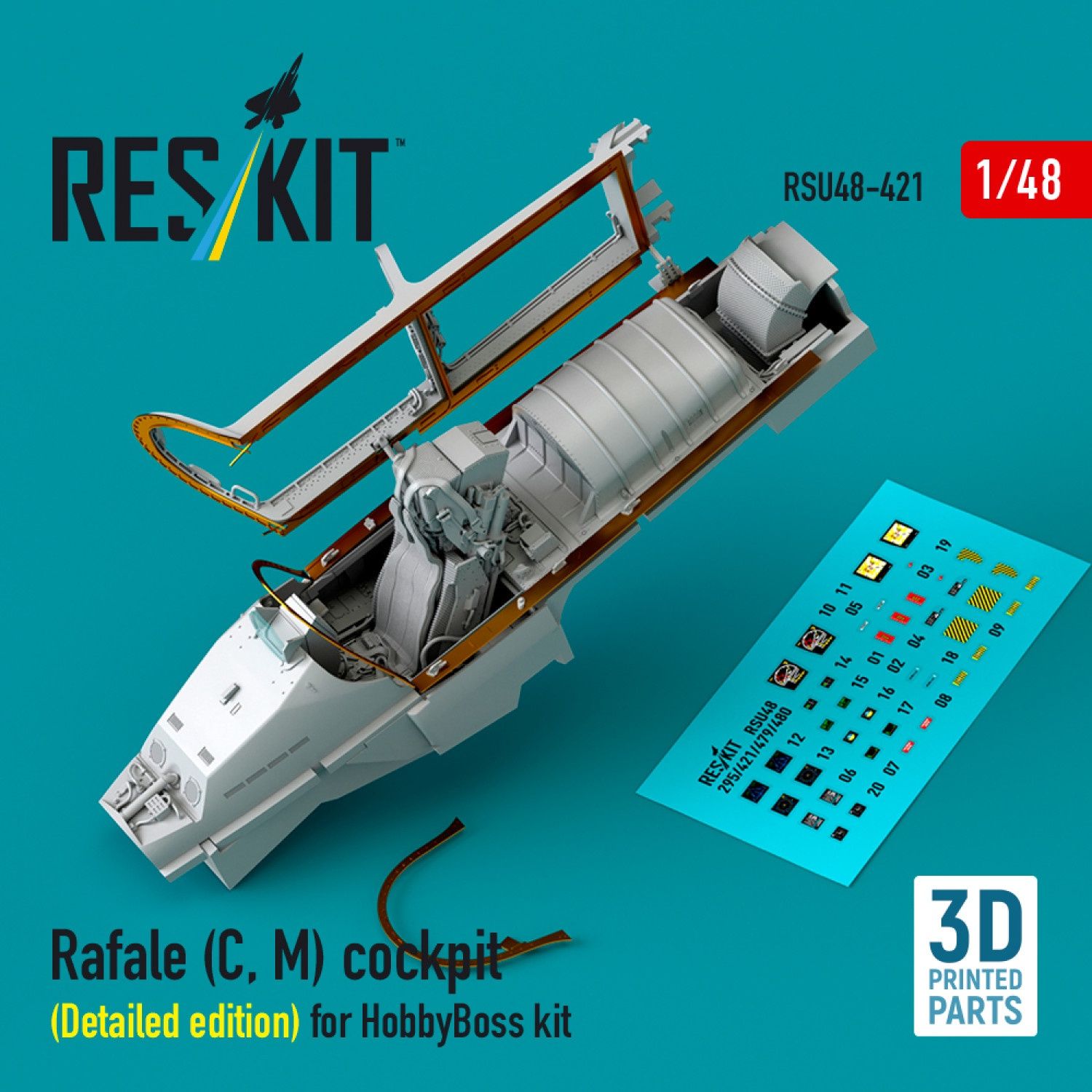 RSU48-0421 - Rafale (C, M) cockpit (Detailed edition) for HobbyBoss kit (3D printed)  - 1:48