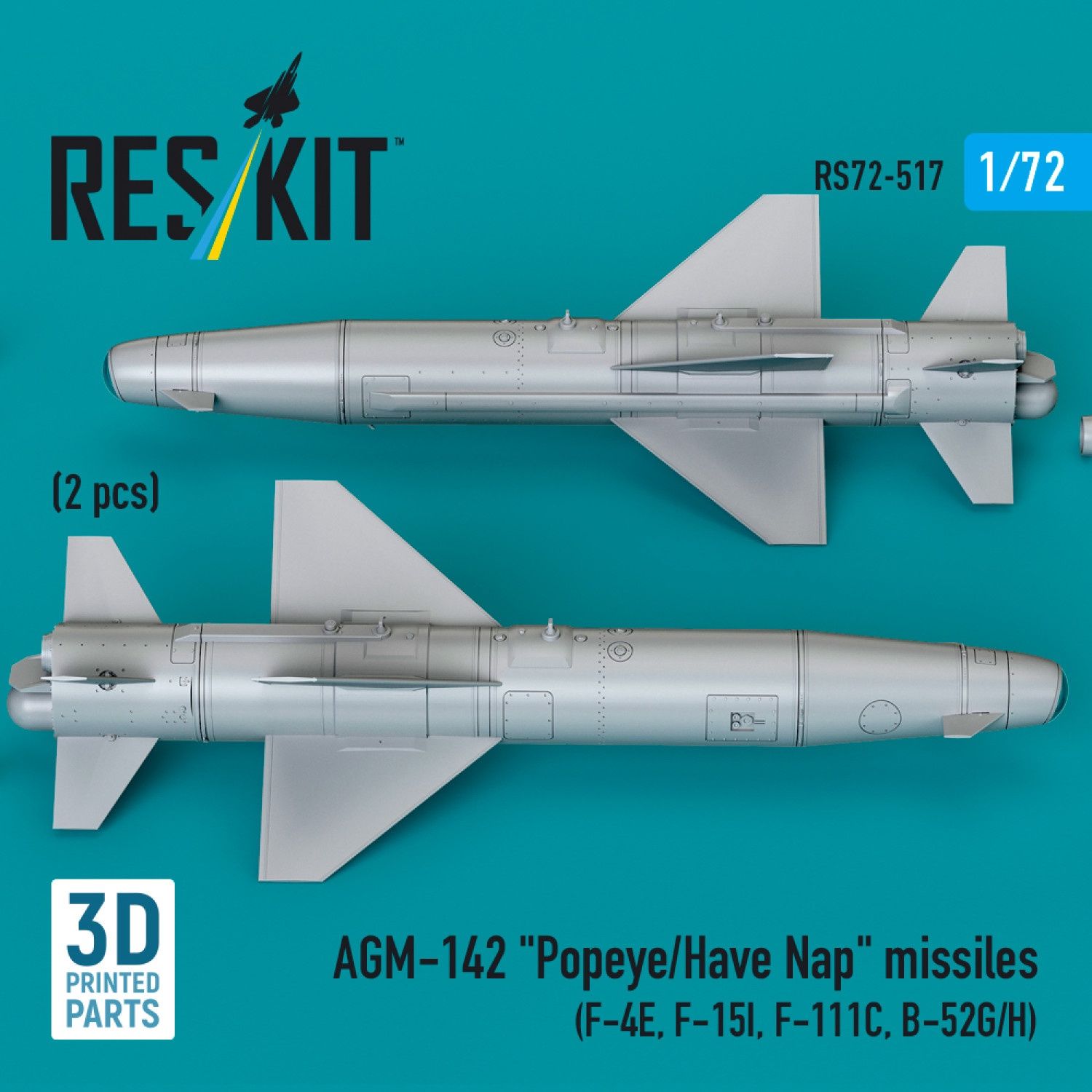 RS72-0517 - AGM-142 "Popeye/Have Nap" missiles (2 pcs) (F-4E, F-15I, F-111C, B-52G/H) (3D Printed)  - 1:72