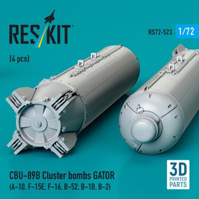 RS72-0523 - CBU-89B cluster bombs GATOR (4 pcs) (A-10, F-15E, F-16, B-52, B-1B, B-2) (3D Printed)  - 1:72
