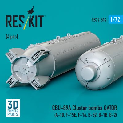 RS72-0514 - CBU-89A cluster bombs GATOR (4 pcs) (A-10, F-15E, F-16, B-52, B-1B, B-2) (3D Printed)  - 1:72