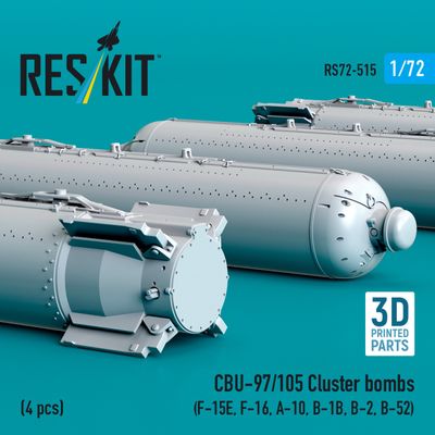 RS72-0515 - CBU-97/105 cluster bombs (4 pcs) (F-15E, F-16, A-10, B-1B, B-2, B-52) (3D Printed)  - 1:72