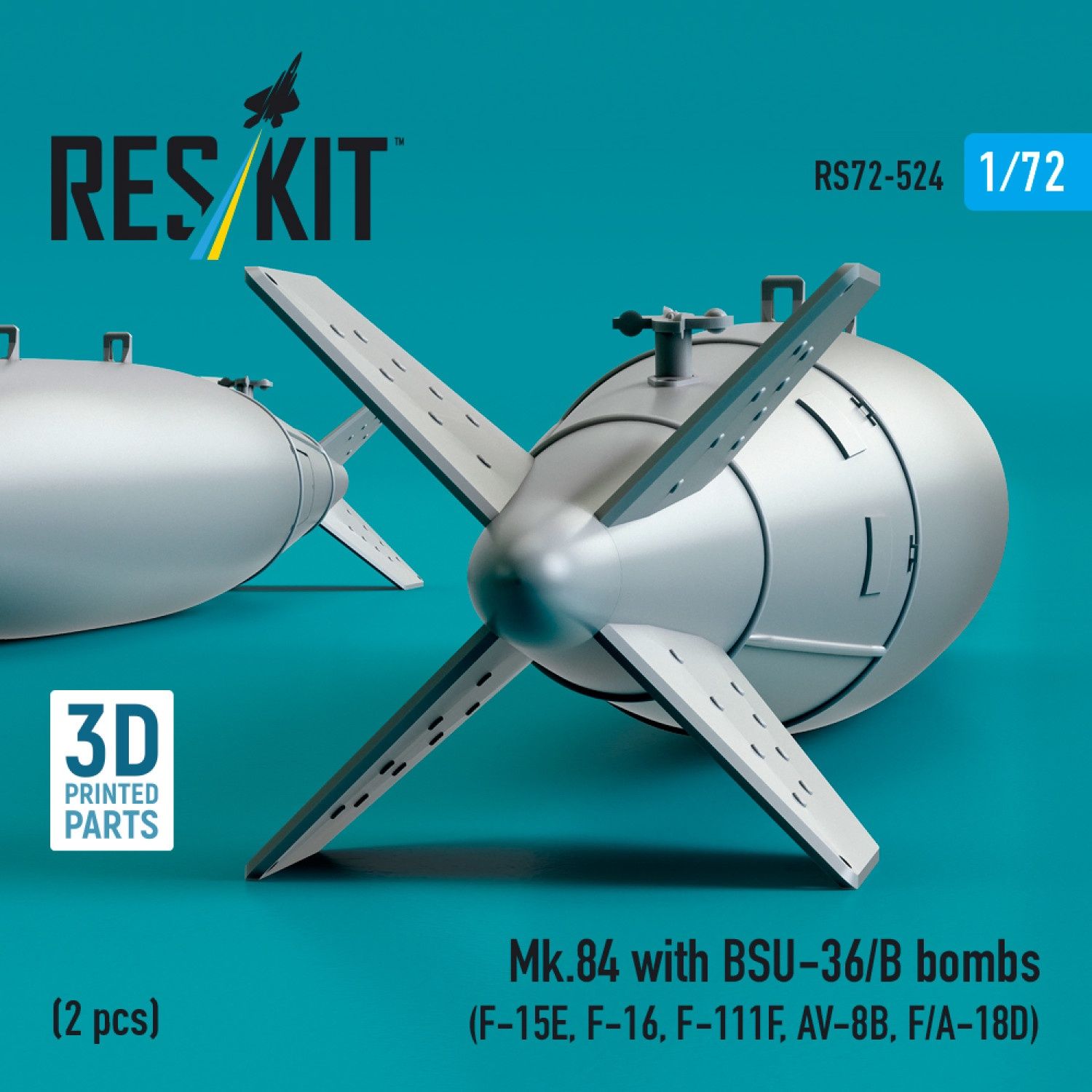 RS72-0524 - Mk.84 with BSU-36/B bombs (2 pcs) (F-15E, F-16, F-111F, AV-8B, F/A-18D) (3D Printed)  - 1:72
