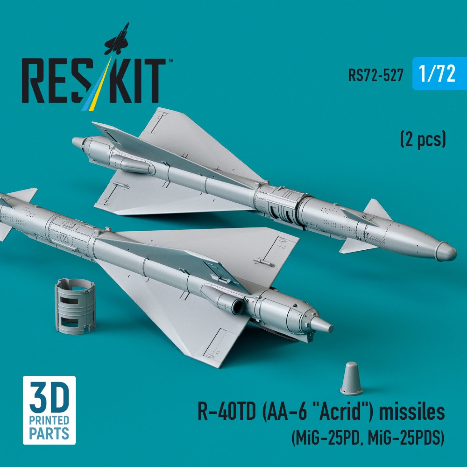 RS72-0527 - R-40TD (AA-6 &quot;Acrid&quot;) missiles (2 pcs) (MiG-25PD, MiG-25PDS) (3D Printed)  - 1:72