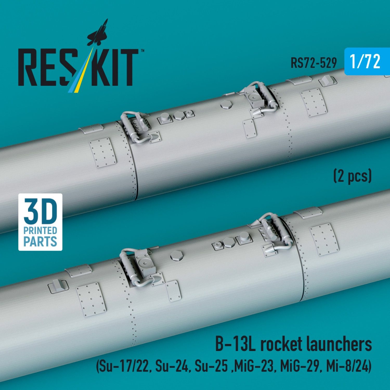 RS72-0529 - B-13L rocket launchers (2 pcs) (Su-17/22, Su-24, Su-25 ,MiG-27, MiG-29) (3D Printed)  - 1:72
