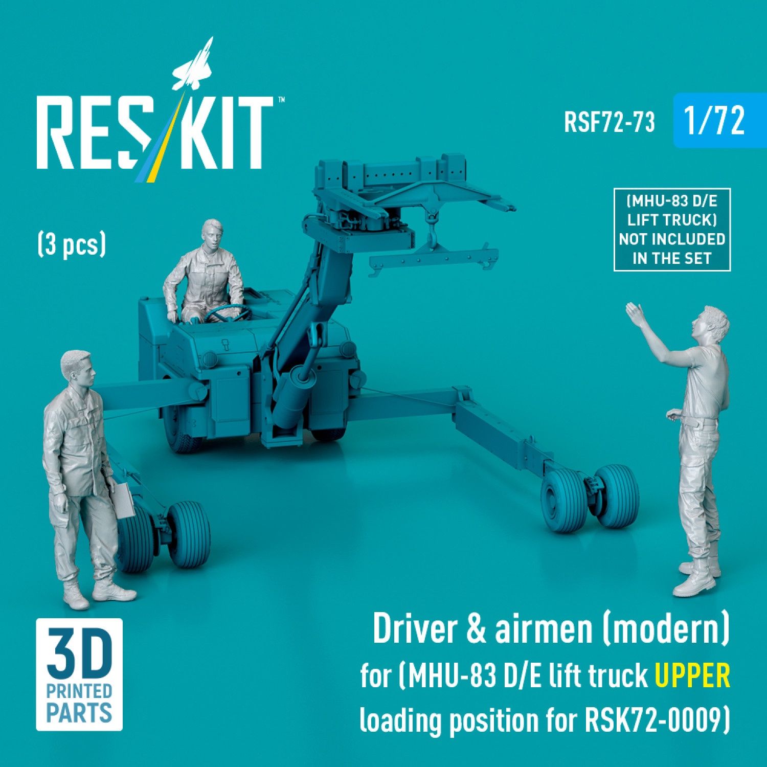 RSF72-0073 - Driver &amp; airmen (modern) (3 pcs) (MHU-83 D/E lift truck UPPER loading position for RSK72-0009) (3D Printed)  - 1:72