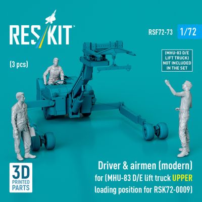 RSF72-0073 - Driver &amp; airmen (modern) (3 pcs) (MHU-83 D/E lift truck UPPER loading position for RSK72-0009) (3D Printed)  - 1:72