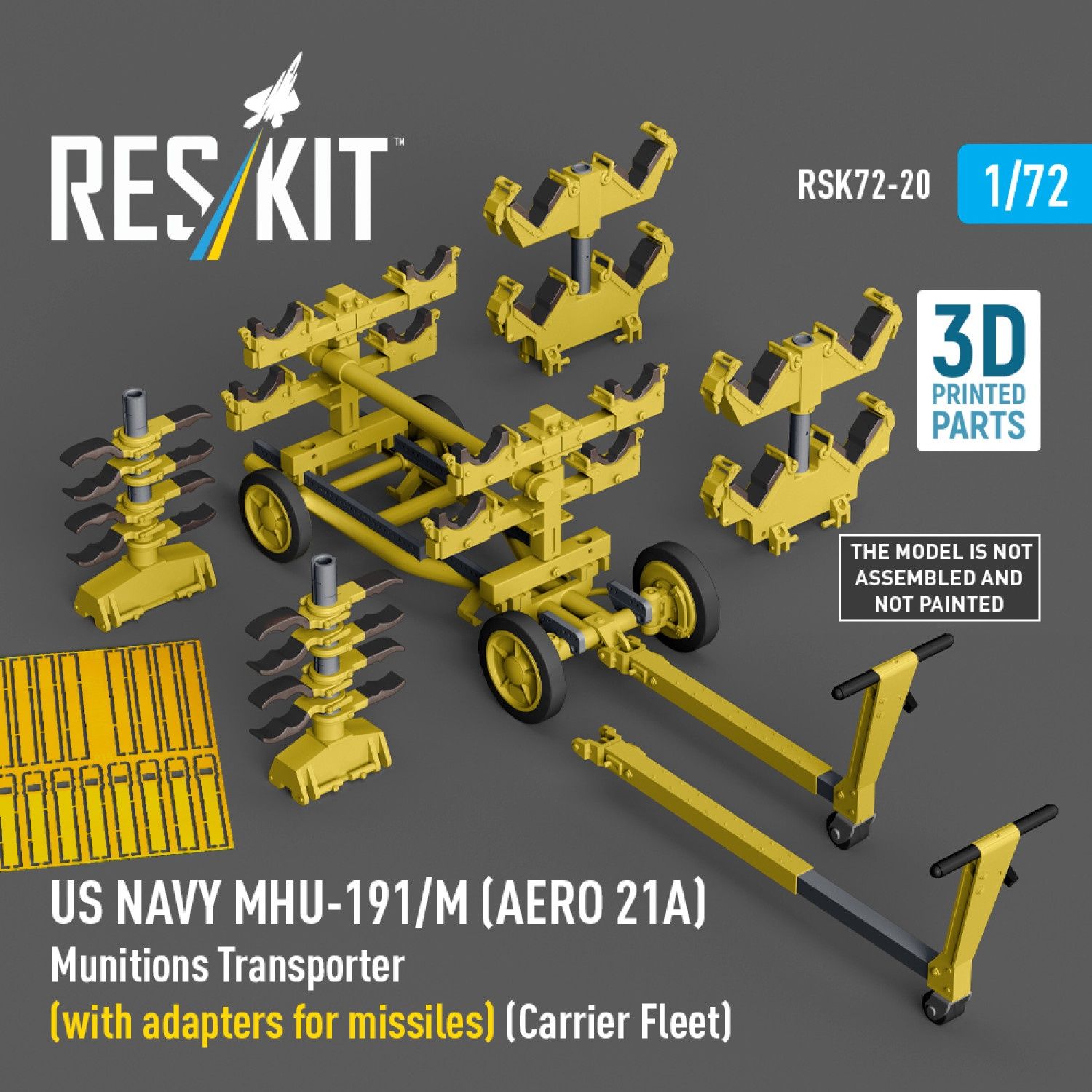 RSK72-0020 - US NAVY MHU-191/M (AERO 21A) Munitions Transporter (with adapters for missiles) (Carrier Fleet, C-130) (3D Printed model kit)  - 1:72