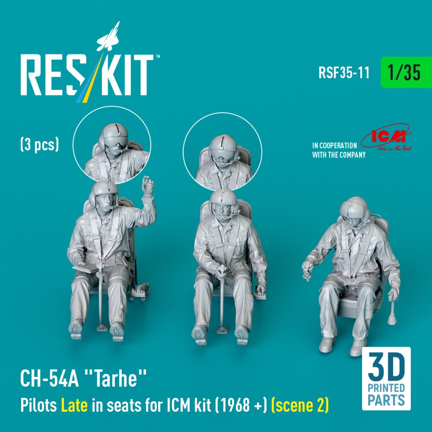 RSF35-0011 - CH-54A &quot;Tarhe&quot; Pilots Late in seats for ICM kit (1968 +) (scene 2) (3 pcs) (3D Printed)  - 1:35
