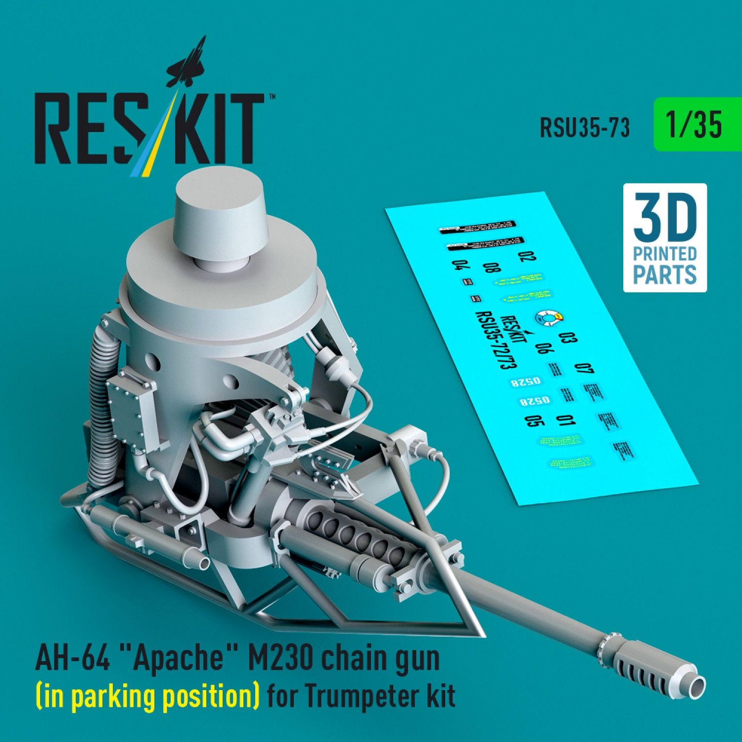 RSU35-0073 - AH-64 &quot;Apache&quot; M230 chain gun (in parking position) for Trumpeter kit (3D Printed)  - 1:35