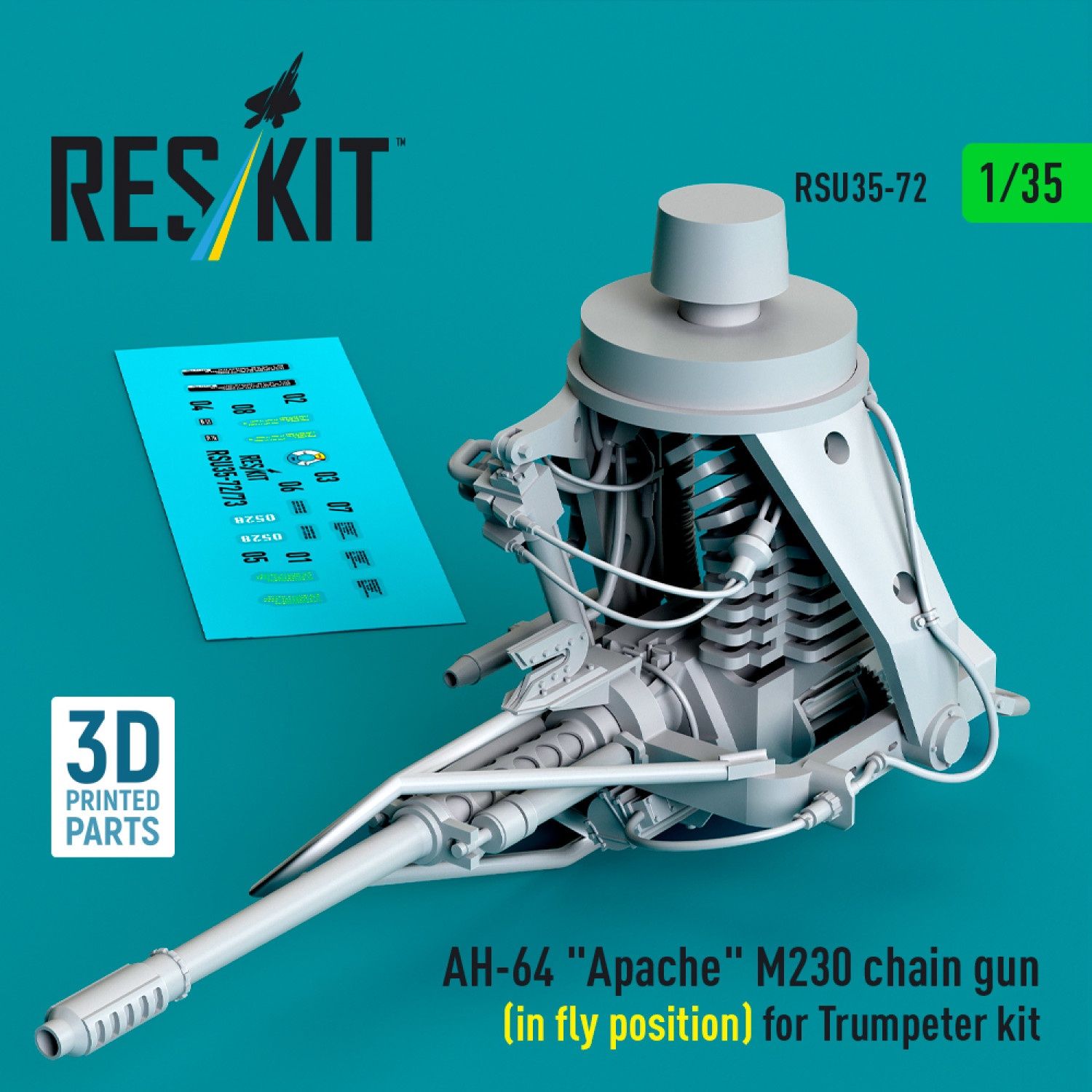 RSU35-0072 - AH-64 &quot;Apache&quot; M230 chain gun (in fly position) for Trumpeter kit (3D Printed)  - 1:35