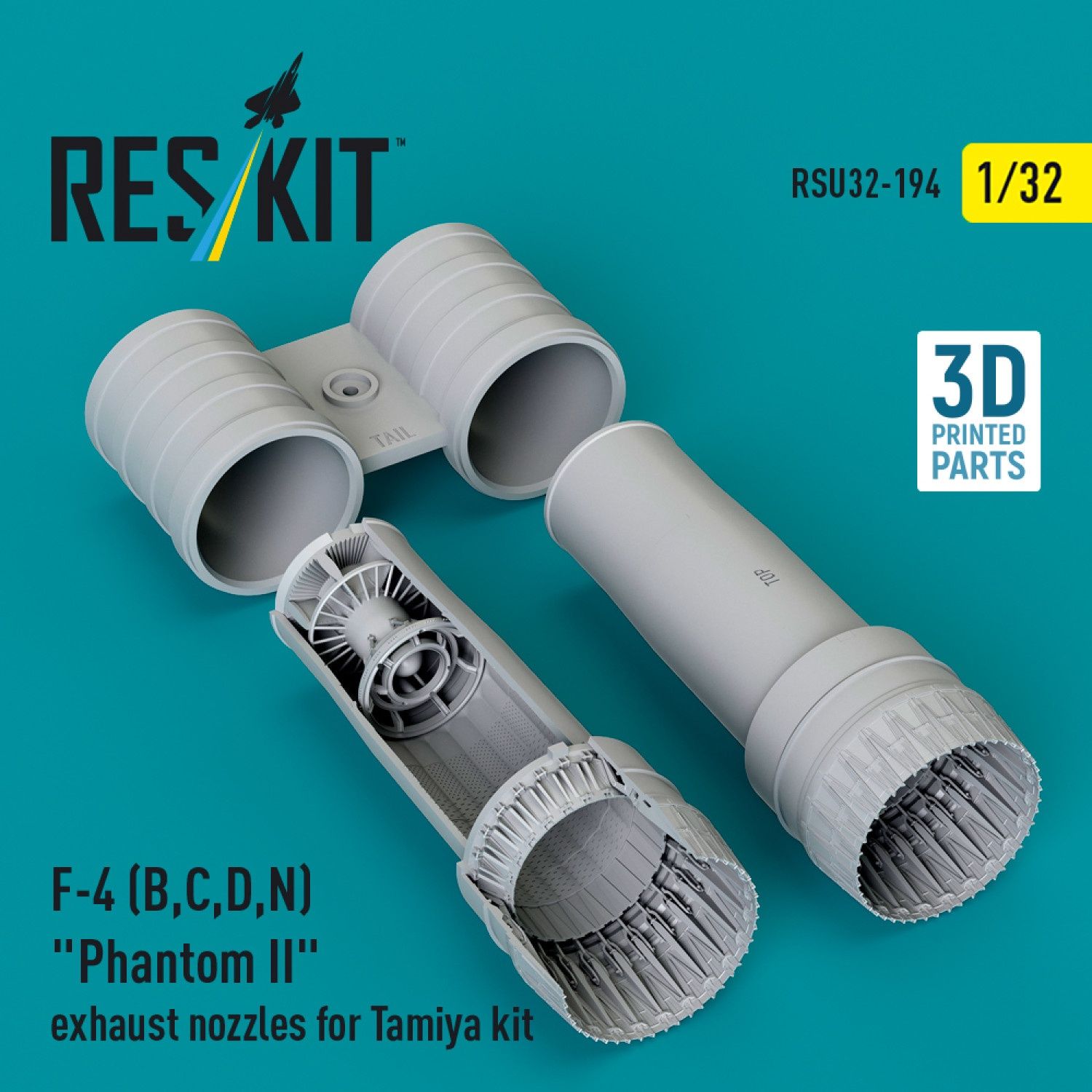 RSU32-0194 - F-4 (B, C, D, N) "Phantom II" exhaust nozzles for Tamiya kit (3d Printed)  - 1:32