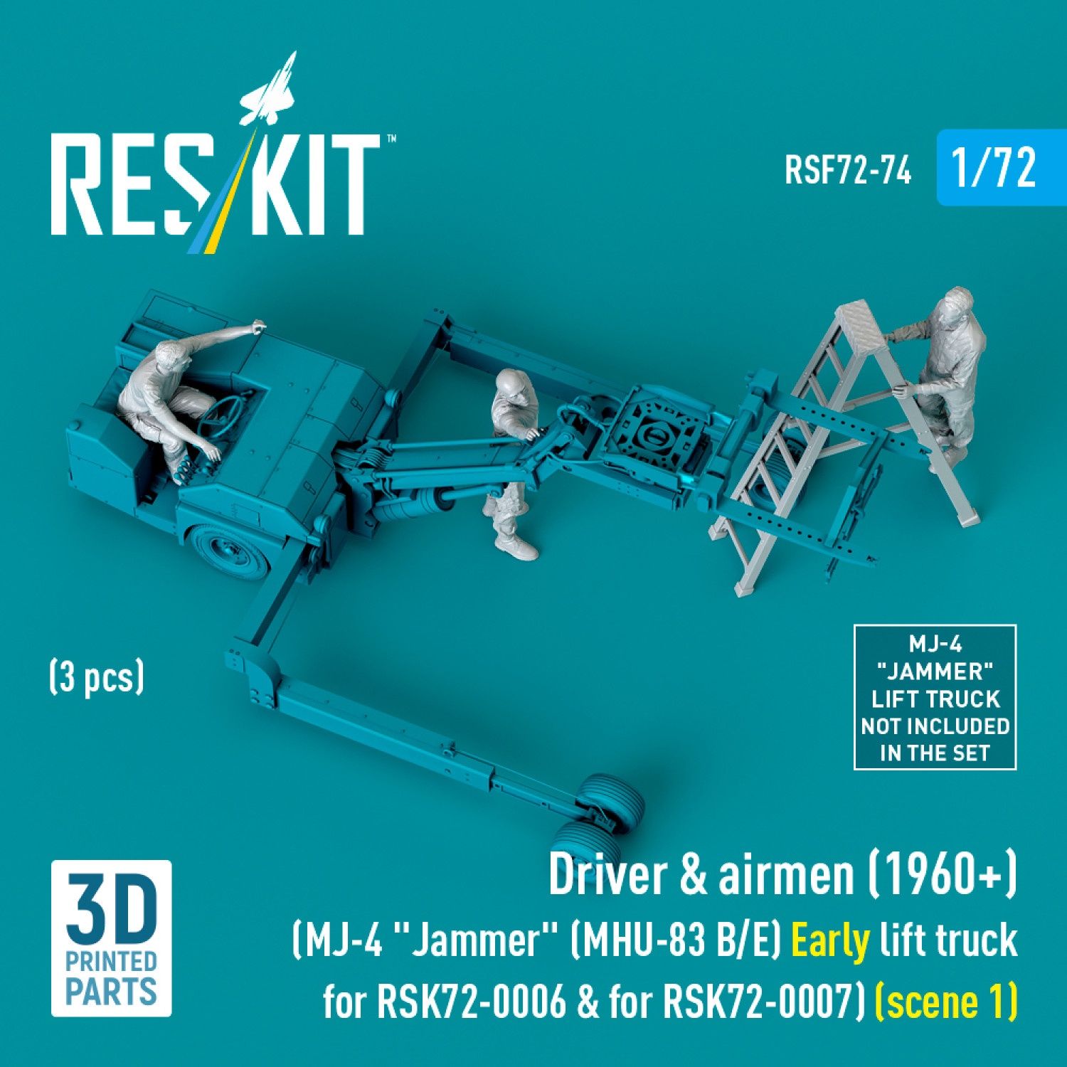 RSF72-0074 - Driver &amp; airmen (1960+) (3 pcs) (MJ-4 &quot;Jammer&quot; (MHU-83 B/E) Early lift truck for RSK72-0006 &amp; for RSK72-0007) (scene 1) (3D Printed)  - 1:72