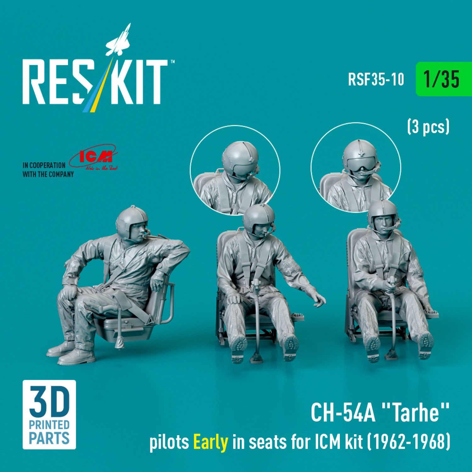 RSF35-0010 - CH-54A &quot;Tarhe&quot; pilots Early in seats for ICM kit (1962-1968) (3 pcs) (3D Printed)  - 1:35