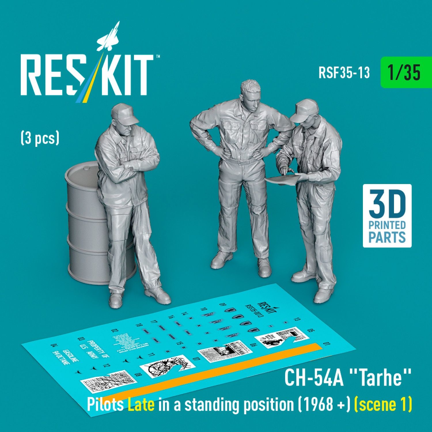 RSF35-0013 - CH-54A &quot;Tarhe&quot; pilots Late in a standing position (1968 +) (scene 1) (3 pcs) (3D Printed)  - 1:35