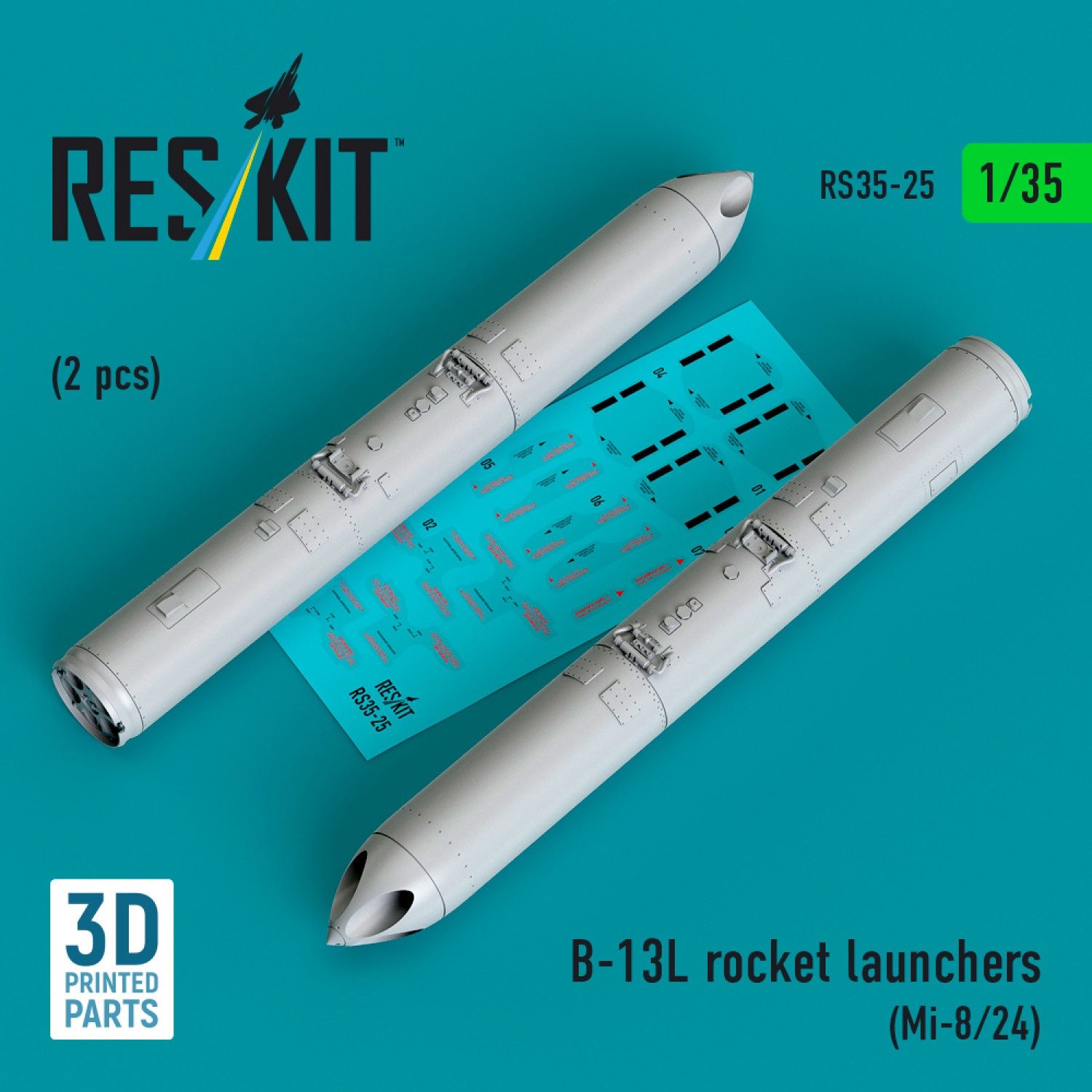 RS35-0025 - B-13L rocket launchers (2 pcs) (Mi-8/24) (3D printed)  - 1:35