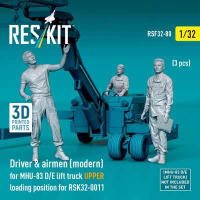 RSF32-0080 - Driver &amp; airmen (modern) (3 pcs) (MHU-83 D/E lift truck UPPER loading position for RSK32-0011) (3D Printed)  - 1:32