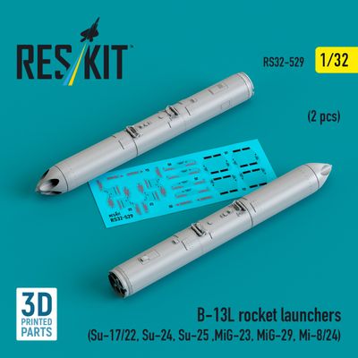 RS32-0529 - B-13L rocket launchers (2 pcs) (Su-17/22, Su-24, Su-25 ,MiG-23, MiG-29, Mi-8/24) (3D Printed)  - 1:32