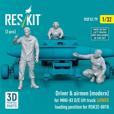 RSF32-0079 - Driver &amp; airmen (modern) (3 pcs) (MHU-83 D/E lift truck LOWER loading position for RSK32-0010) (3D Printed)  - 1:32