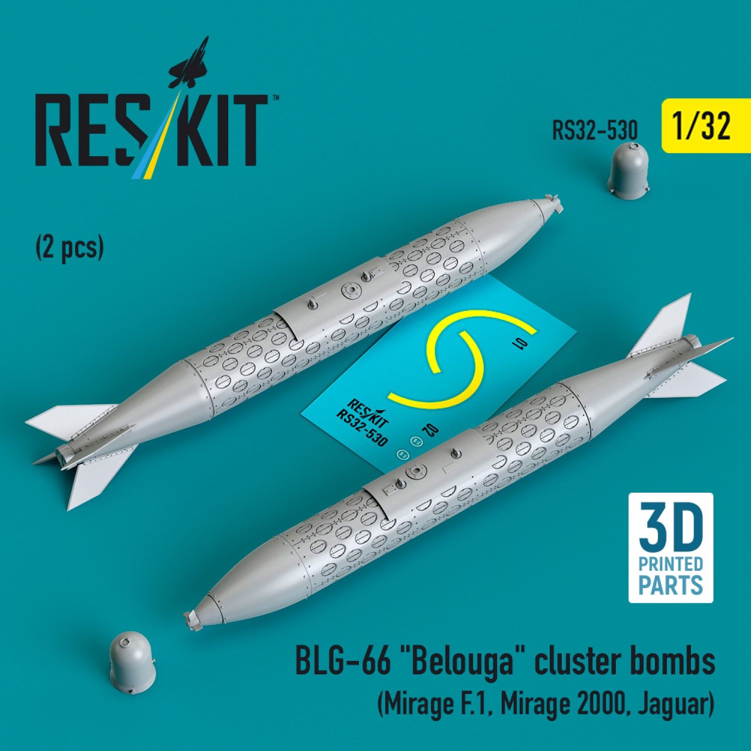 RS32-0530 - BLG-66 "Belouga" cluster bombs (2 pcs) (Mirage F.1, Mirage 2000, Jaguar) (3D Printed)  - 1:32