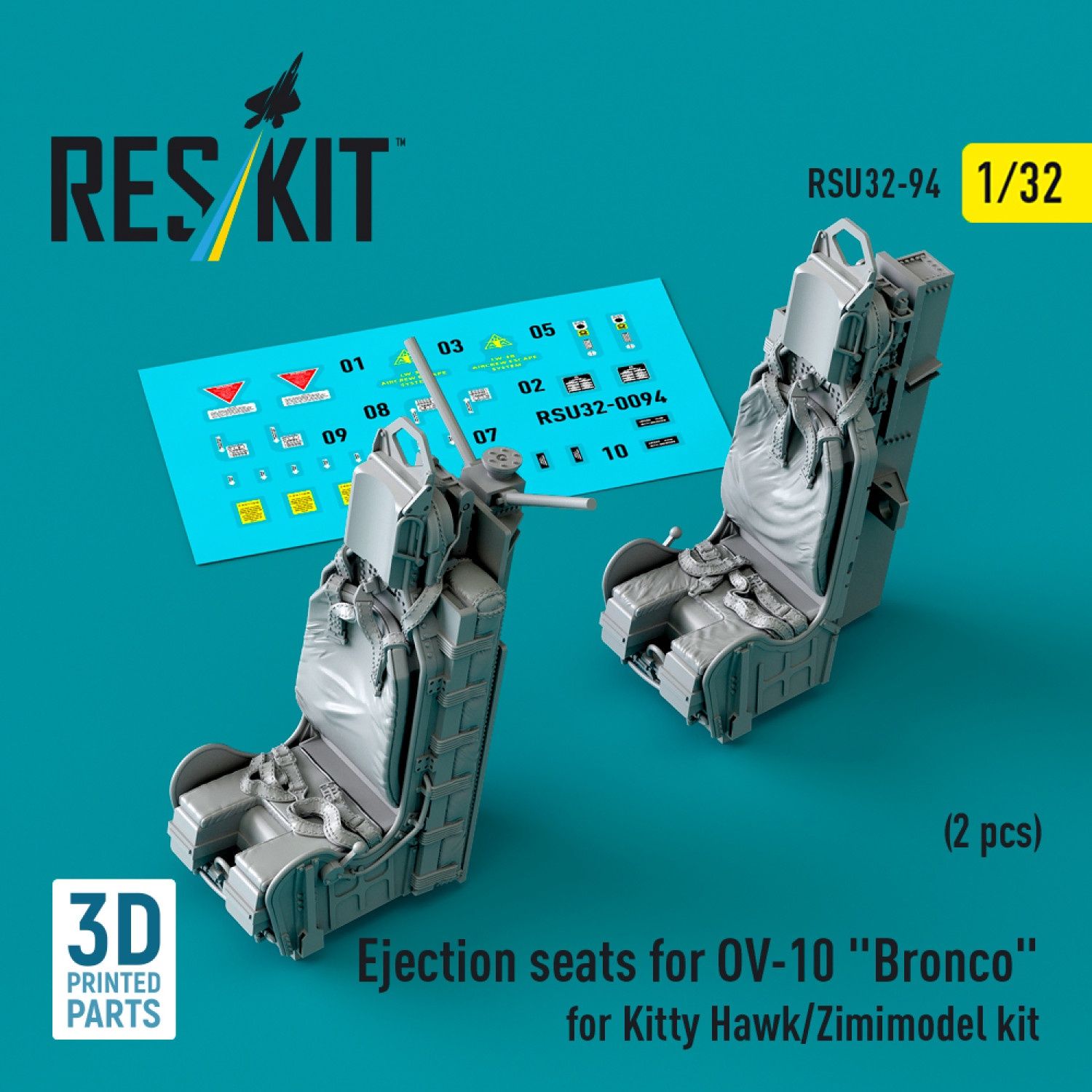 RSU32-0094 - Ejection seats for OV-10 &quot;Bronco&quot; (2 pcs) for Kitty Hawk/Zimimodel kit (3D Printed)  - 1:32