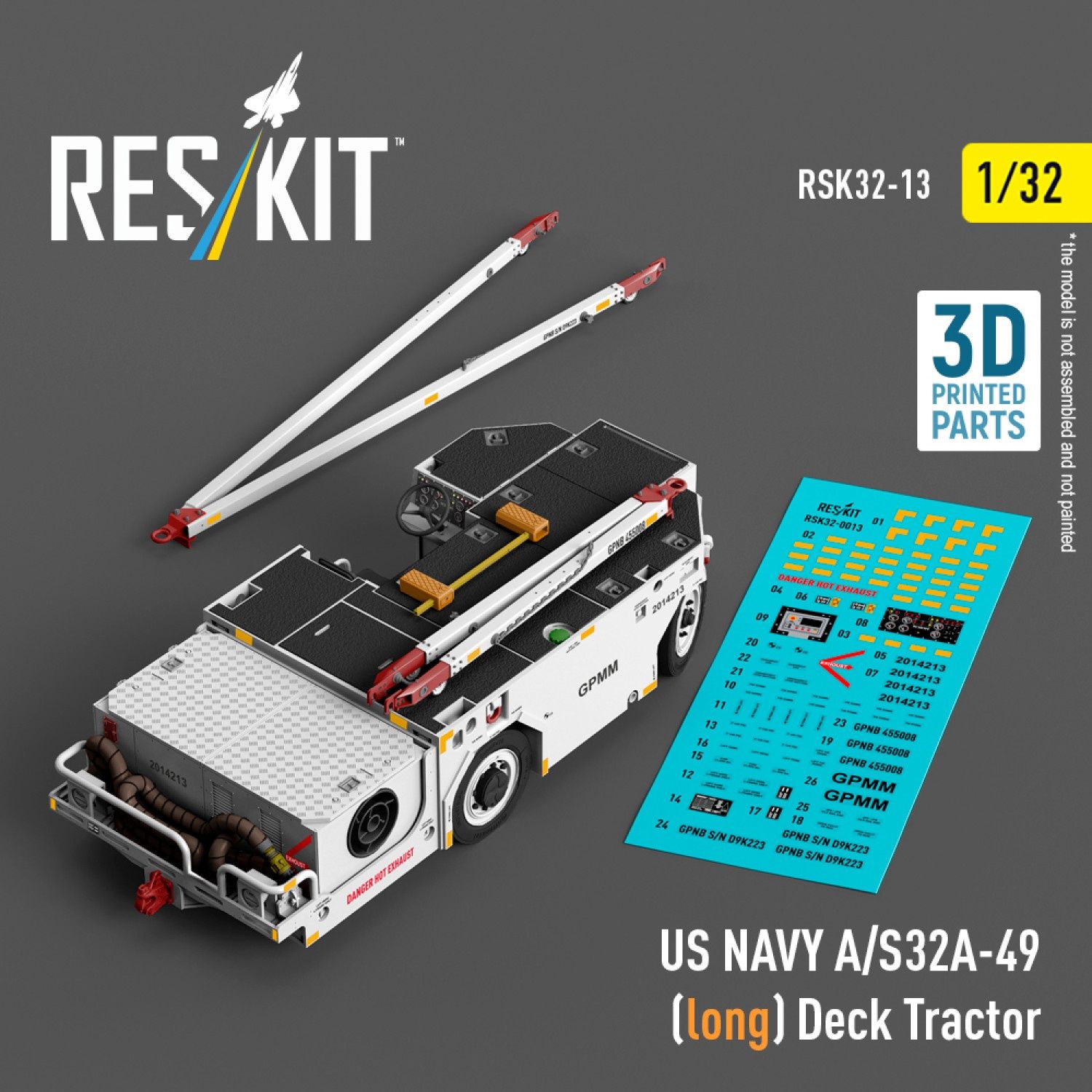 RSK32-0013 - US NAVY A/S32A-49 (long) Deck Tractor (3D Printed model kit)  - 1:32